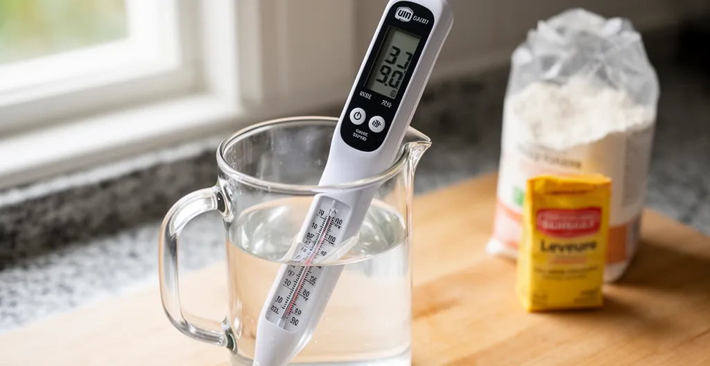 Thermomètre de cuisine mesurant la température de l'eau pour le pétrissage